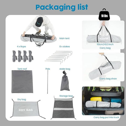 Camping Shower Tent Deluxe Changing Room Easy Set Up Privacy Shelter,Large Toilet Tent 2 Rooms with Floor Drain Design for Beach, Camping,Hiking with Stakes and Ropes for Stability