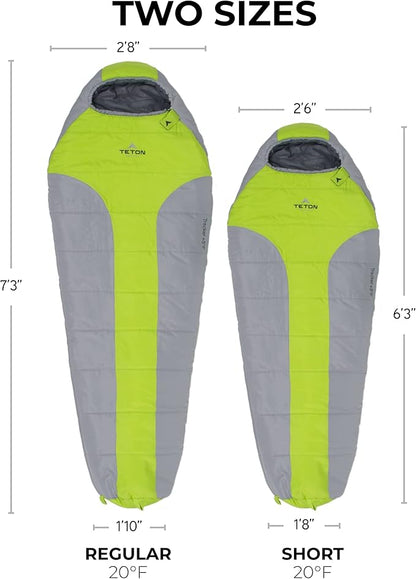 Teton 20F and 5F Degree Sleeping Bag; Lightweight, Warm Weather Mummy Sleeping Bags for Adults and Kids, Camping, Backpacking, Hiking