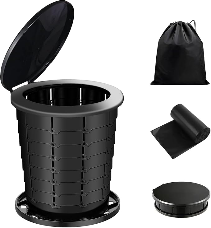 Camping Toilet, Portable Toilet for adults with Adjustable Height - Foldable Travel Toilet Perfect for Outdoor and Indoor Use, Emergency Situations, Traffic Jams, Cars, Tents, Boats (Black)