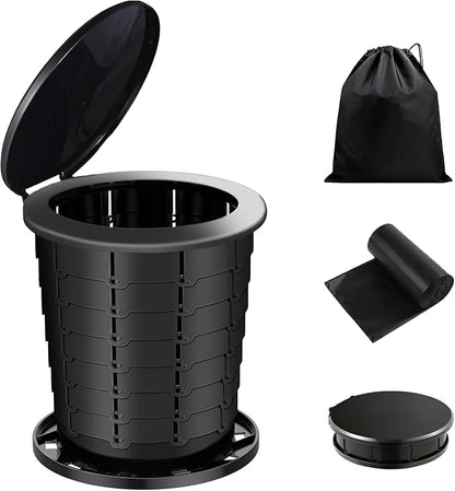 Camping Toilet, Portable Toilet for adults with Adjustable Height - Foldable Travel Toilet Perfect for Outdoor and Indoor Use, Emergency Situations, Traffic Jams, Cars, Tents, Boats (Black)