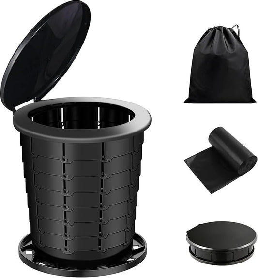 Camping Toilet, Portable Toilet for adults with Adjustable Height - Foldable Travel Toilet Perfect for Outdoor and Indoor Use, Emergency Situations, Traffic Jams, Cars, Tents, Boats (Black)