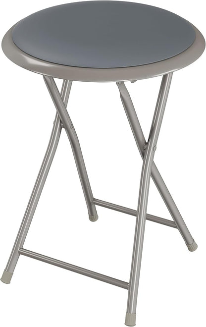 Round Folding Stool - Heavy-Duty 18-Inch Padded and Portable Stool with 300lbs Capacity for Dorm, Rec Room, or Game Room by Trademark Home (Gray)