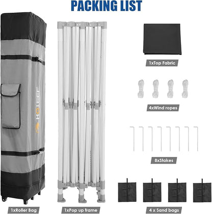 HOTEEL 10x20 Pop up Canopy Tent for Parties, Heavy Duty Easy Setup Tent Without Sidewalls, Outdoor Commercial Instant Gazebo for Wedding Event, with Roller Bag & Sand Bags, Black(Hexagonal Frame)