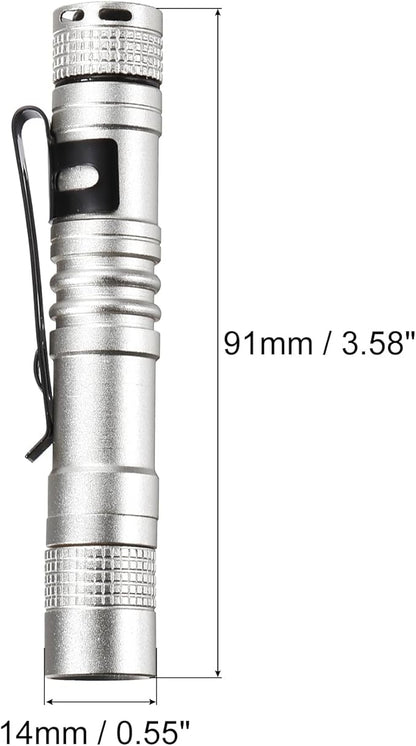PATIKIL Mini Flashlight with Clip, Super Light Small LED Pen Flashlights Aluminum White Light Torch Battery Powered for Camping Hiking, Silver
