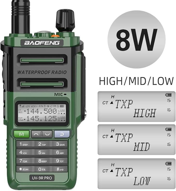 BAOFENG UV-9R Pro 8W Ham Radio Long Range Handheld Dual Band Tri- Power Two-Way Radio Waterproof Transceiver Walkie Talkies Rechargeable with Type-C Charging Cable for Camping Hunting Survival Gear