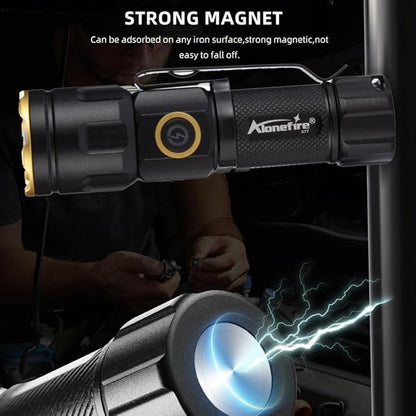 ALONEFIRE X77 LED Mini Flashlight High Lumens USB C Rechargeable Zoom Small Flashlight Bright Lightweight Pocket Size Long Range with 5 Light Modes Magnetic with Clip, Rechargeable Battery for EDC