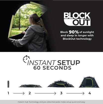 CORE Blackout Instant Cabin Tent | Large Family Pop Up Dark Room Tent with Easy Camp Setup | Included Storage Pockets for Outdoor Camping Accessories