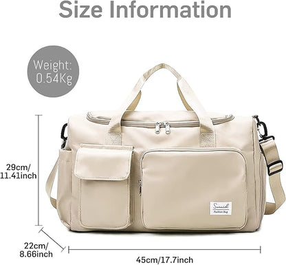 Sports Gym Bag with Shoes Compartment Travel Duffel Bag with Dry Wet Separated Pocket for Men and Women, Overnight Bag Weekender Bag Training Handbag Yoga Bag - Off White