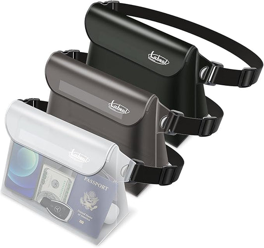 Labeol Waterproof Phone Pouch, 3 Pack With Waist Strap, Fanny Pack to Keep Valuables Dry, Beach Accessories for Swimming Kayaking Boating Fishing