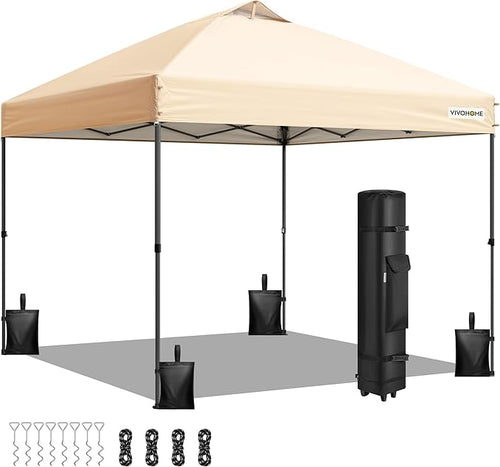 VIVOHOME 8x8ft Pop Up Canopy Tent One Push Setup Outdoor Portable Shelter Tent Heavy Duty with Wheel Carry Bag and 4 Sandbags, Beige
