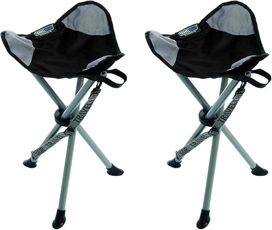 Travel Chair Slacker Tripod Chair for Camping, Set of 2, Adjustable Carry Strap for Easy Transport | Oversized Duck Feet for Improved Stability | Perfect for Outdoor Adventures (Black)