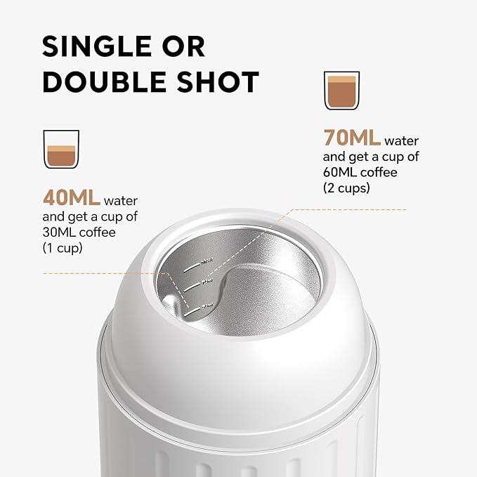 Portable Espresso Machine with Self-heating, 12V 7500mAh Rechargeable Electric Coffee Machine 19 Bar Compatible with NS Capsules and Ground Coffee for Car Camping Travelling, White