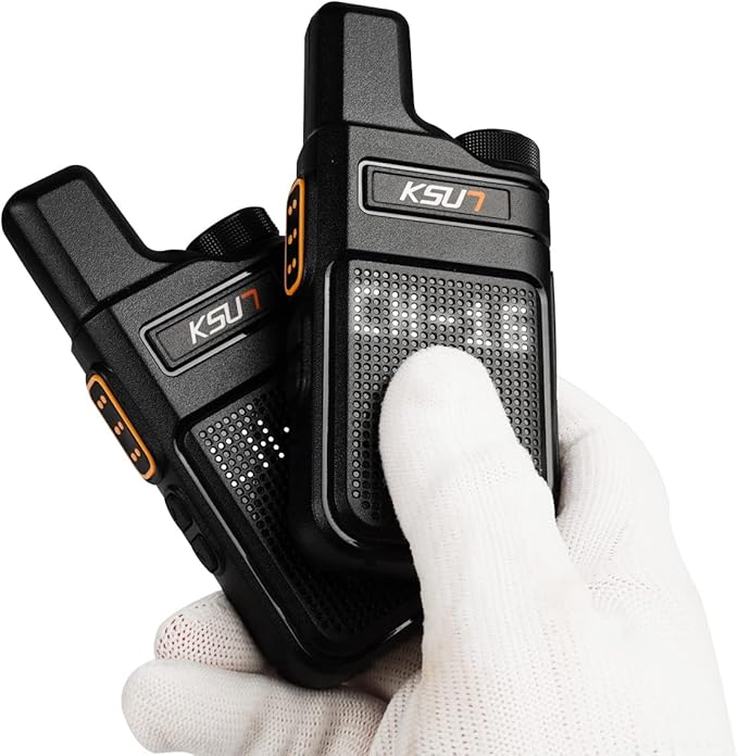 KSUN 4 Pack Walkie Talkies for Adults with Earpiece and Mic 22 FRS Channels Drop-Resistant, Dotted Matrix Display Long Range VOX 4000mAh Battery for Cruise Hiking Camping M6