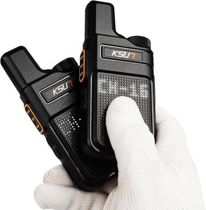 KSUN 4 Pack Walkie Talkies for Adults with Earpiece and Mic 22 FRS Channels Drop-Resistant, Dotted Matrix Display Long Range VOX 4000mAh Battery for Cruise Hiking Camping M6