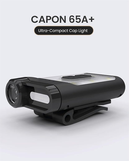 Claymore Capon 65A+ (Black) - LED Rechargeable Clip-On Cap Headlamp, Lightweight Hat Light for Camping, Running, Hiking, Emergency & Industrial Use, Waterproof, USB-C, Up to 19 Hours of Battery Life.