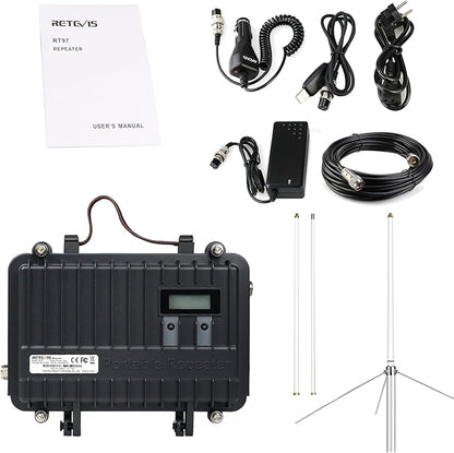 Retevis RT97 GMRS Repeater Kit, Long Range Full Duplex Mobile Repeater with MA05 Omnidirectional Antenna and Coaxial Cable, Easy to Install and Use Repeater for Family Use(1 Pack)