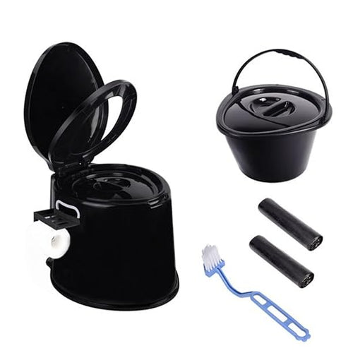 Camping Toilet, Portable Toilet for Adults & Kids, 5.3 Gallon Camping Toilet with Detachable Inner Bucket and Removable Toilet Paper Holder (Black)