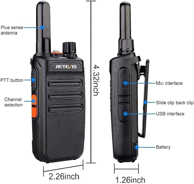 Retevis RB35 Walkie Talkies for Adults,Portable 2 Way Radios Long Range,Flashlight, VOX Handsfree, Small and Robust,Walkie Talkie Rechargeable for Skiing Hiking Camping Riding Family (2 Pack)