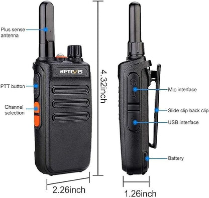Retevis RB35 Walkie Talkies for Adults,Portable 2 Way Radios Long Range,Flashlight, VOX Handsfree, Small and Robust,Walkie Talkie Rechargeable for Skiing Hiking Camping Riding Family (2 Pack)
