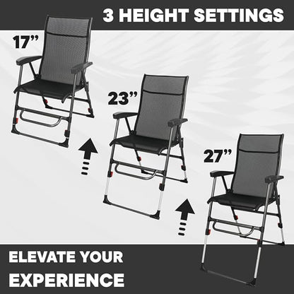 Sports Chair - Height Adjustable Camping Chair with 3 Levels, Lightweight Aluminum, Mesh Back - Rise Above The Crowd with Ultimate Comfort & Versatility