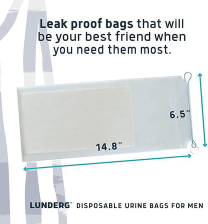 Lunderg Disposable Urine Bags for Men with Super Absorbent Pad - Value Pack 40 Count - Disposable & Portable - For travel, Car Pee Bag or Pocket Toilet for Emergency & Camping. Help Yourself Anywhere!