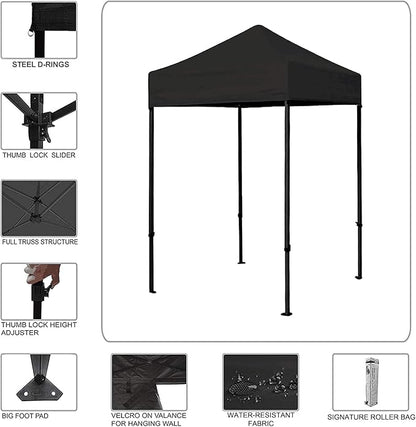 Eurmax USA 5'x5' Pop Up Canopy Tent Commercial Instant Canopies with Heavy Duty Roller Bag,Bonus 4 Sand Weights Bags (Black)