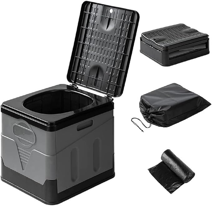 Portable Camping Toilets Porta Potty (Gray)-Collapsible Outdoor Emergency Toilet with Cover,Suitable for Camping,Hiking,Traffic Jams,Outdoor Excretion.