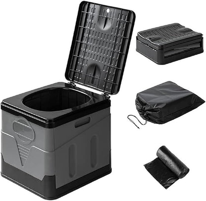 Portable Camping Toilets Porta Potty (Gray)-Collapsible Outdoor Emergency Toilet with Cover,Suitable for Camping,Hiking,Traffic Jams,Outdoor Excretion.