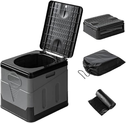 Portable Camping Toilets Porta Potty (Gray)-Collapsible Outdoor Emergency Toilet with Cover,Suitable for Camping,Hiking,Traffic Jams,Outdoor Excretion.