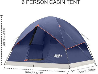 UNP Camping Tent 2/3/4/6 Person Dome Tent, Easy to Set Up for Camping, Lightweight Camping Tent, Portable Camping Tent for Outdoor and Backpacking Beaches