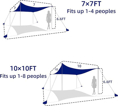 UMARDOO Family Beach Tent Canopy Sun Shade Portable 10×10FT, Large Wind Resistance Beach Sun Shelter Easy Setup with Packable Carry Bag for Outdoor Travel UPF 50+ (Blue)