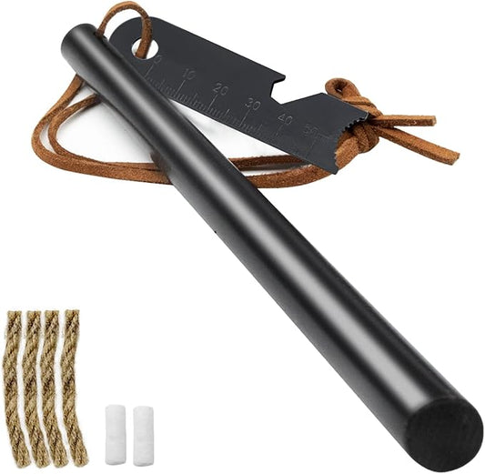 Fire Starter Survival Tool, Ferro Rod Kit with Leather Neck Lanyard and Multi-Tool Striker, Flint and Steel Survival Igniter with Tinder Rope and Tab for Camping, Hiking and Emergency
