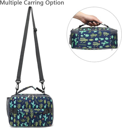 FlowFly Kids Lunch Bag, Durable Insulated School Lunch Box with Shoulder Strap and Bottle Holder, Water-resistant Thermal Small Lunch Cooler Tote for Teen Boys & Girls, Cactus