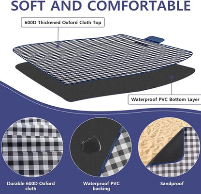 K Y KANGYUN Outdoor Picnic Blankets 80" x 80", Extra Large Beach Blanket, Foldable Lightweight Waterproof Sand Mat, Picnic Blanket for Beach Camping Hiking Park Patio (Dark Blue, 80x80 inch)
