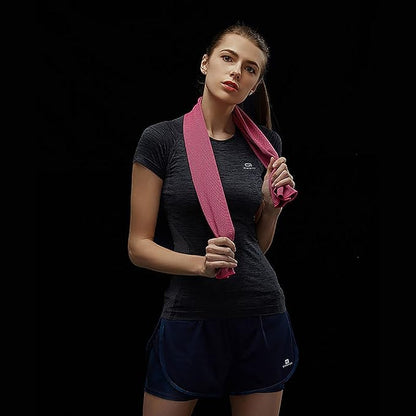 10 Pack Cooling Towels Bulk Microfiber Ice Towel Quick Dry Breathable Chilly Sweat Towel Stay Cool Towel for Neck Face Yoga Gym Workout Running Pilates Beach with Carabin Bag, 40x12'', Rose