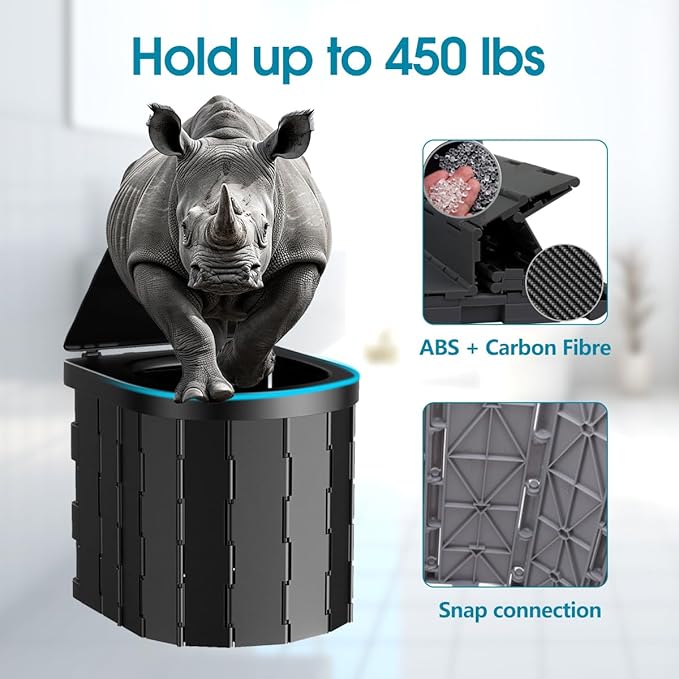 Portable Camping Toilet for Adults - Folding Toilet with Lid, Camp Toilet Road Trip Essentials, Portable Potty for Emergency Use, 20 Toilet Bags for Camping, Hiking, RV Travel, Road Trips.