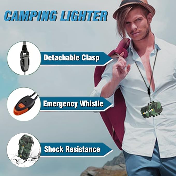 Torch Lighter, 2 Pack Butane Lighter, Windproof Outdoor Gas Lighter Adjustable Jet Flame Lighters, Fireplace Fireworks Grill Camping BBQ Lighter, Gifts for Men. (Black+Camo) (Without Butane)