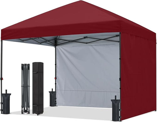 ABCCANOPY Pop up Canopy Tent with 2 Sidewalls for Outdoor Sun Blocking or Rain Protection,10x10, Burgundy