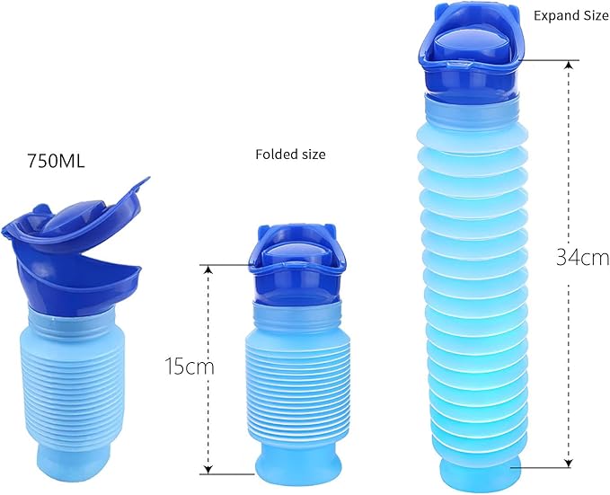 Adjustable Emergency Urinal 750ml, Portable Toilet for Car, Portable Mini Outdoor Camping Travel Shrinkable Personal Mobile Toilet Potty Pee Bottle for Kids Adult