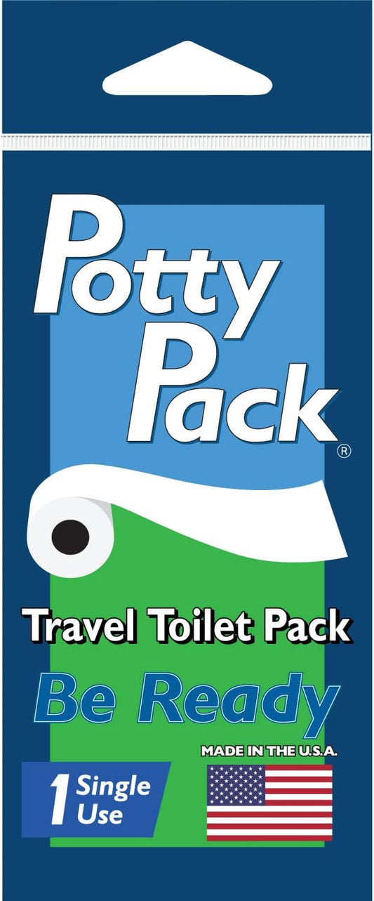 Single Use Portable Travel Bathroom Pack with Seat Cover, 2 ply Toilet Paper (4ft), Wet Wipes & Hand Sanitizer for Kids, Camping, Hiking, Outdoors, Sporting Events & More, Single - 1 unit