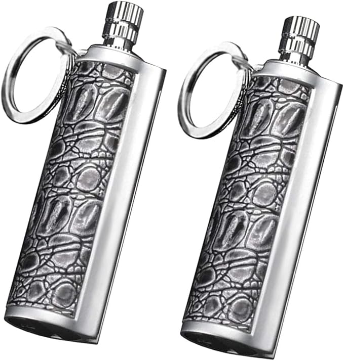 Fire Starter Lighter Waterproof Flint Match Outdoor Camping Permanent Metal Matchstick with Keychain(Sold Without Fluid) (Silver+Silver)