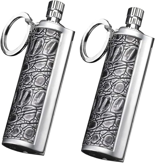 Fire Starter Lighter Waterproof Flint Match Outdoor Camping Permanent Metal Matchstick with Keychain(Sold Without Fluid) (Silver+Silver)