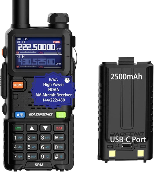 BAOFENG 5RM Ham Radio Handheld (Upgraded of UV-5R) Walkie Talkies Long Range NOAA Weather Receiver High Power Two Way Radio UV5R for Adults Camping Hunting Hiking, Frequency Copy, USB C Charger, 999CH