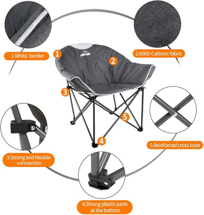 Suntime Sofa Chair, Oversize Padded Moon Leisure Portable Stable Comfortable Folding Chair for Camping, Hiking, Carry Bag(Grey 2 Pack)