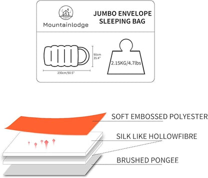 Jumbo Sleeping Bag for Adult&Kids,Cold&Warm Weather with Compression Sack and Water Resistant for Family Camping,Travel and Car Camping