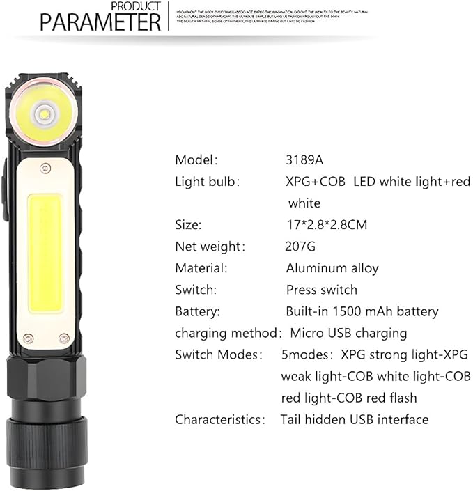 Rechargeable LED Flashlight 600 Lumens, Right Angle EDC Flashlight,Waterproof Led Mini Flashlight with Floodlight,Magnetic Work Flashlight for Hands-Free Lighting for Camping, Outdoor, Hiking