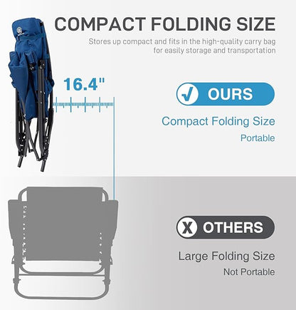 EVER ADVANCED Oversized Folding Rocking Camping Chair, Padded Portable Rocker Chair for Patio, Lawn and Outdoors, Heavy Duty Hard Armchair for Adults Supports 400lbs, Blue