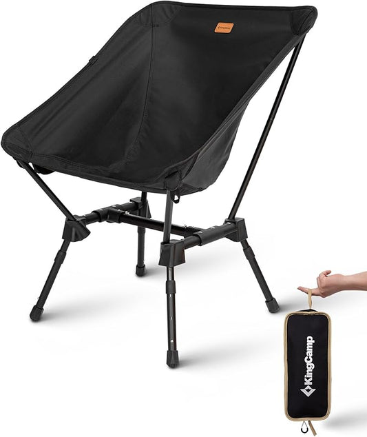 KingCamp Portable Backpacking Chair, 4-Position Adjustable Height Folding Compact Lightweight Camping Chairs with Cup Holders & Carry Bag for Outdoor Camp Hiking Lawn Fishing