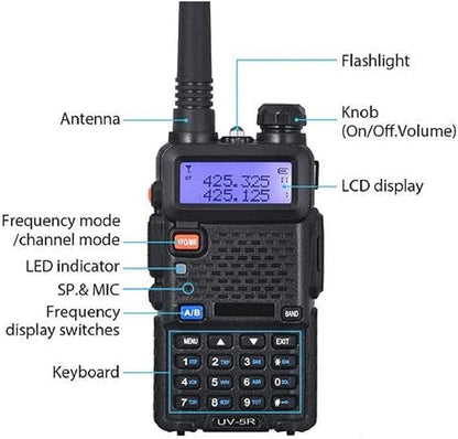Baofeng UV-5R Dual Band Two Way Radio Handheld Ham Radio Long Range Walkie Talkies Pack of 6 for Hiking Camping Hunting Skiing Trip(Black)