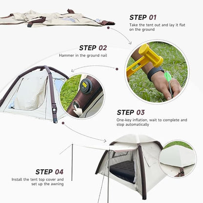Cow-HQUS Camping Tents 4 Person,3 Minute Easy Set Up Waterproof Tent,Pop Up Tents for Camping, Portable Family Auto-Inflating Instant Tent with Mesh Windows, Large Inflatable Tents for Camping